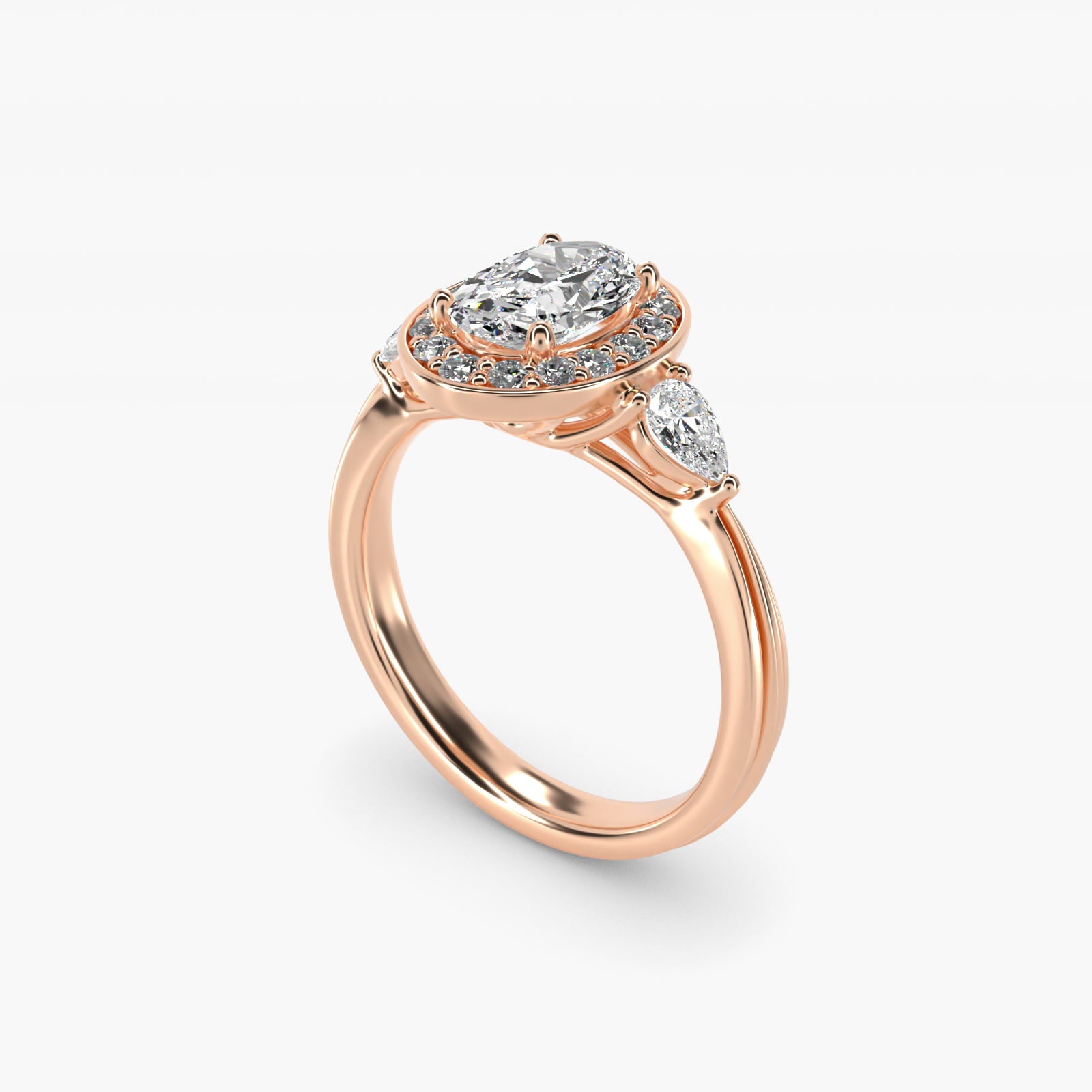 Pear Shape Side Stone Diamond Halo Engagement Ring In 14K Rose Gold By James Allen - Oval Center