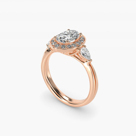 Pear Shape Side Stone Diamond Halo Engagement Ring In 14K Rose Gold By James Allen - Oval Center