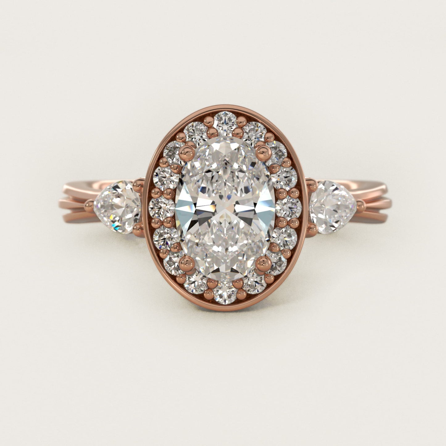 Pear Shape Side Stone Diamond Halo Engagement Ring In 14K Rose Gold By James Allen - Oval Center