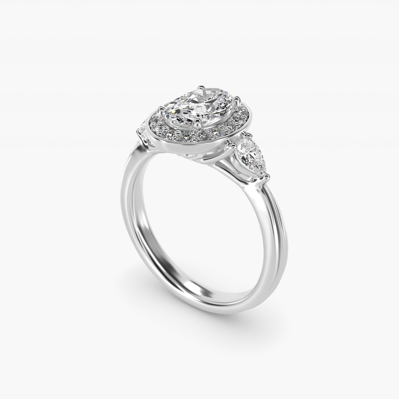 Pear Shape Side Stone Diamond Halo Engagement Ring In 14K White Gold By James Allen - Oval Center
