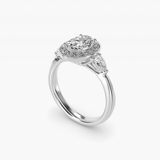 Pear Shape Side Stone Diamond Halo Engagement Ring In 14K White Gold By James Allen - Oval Center