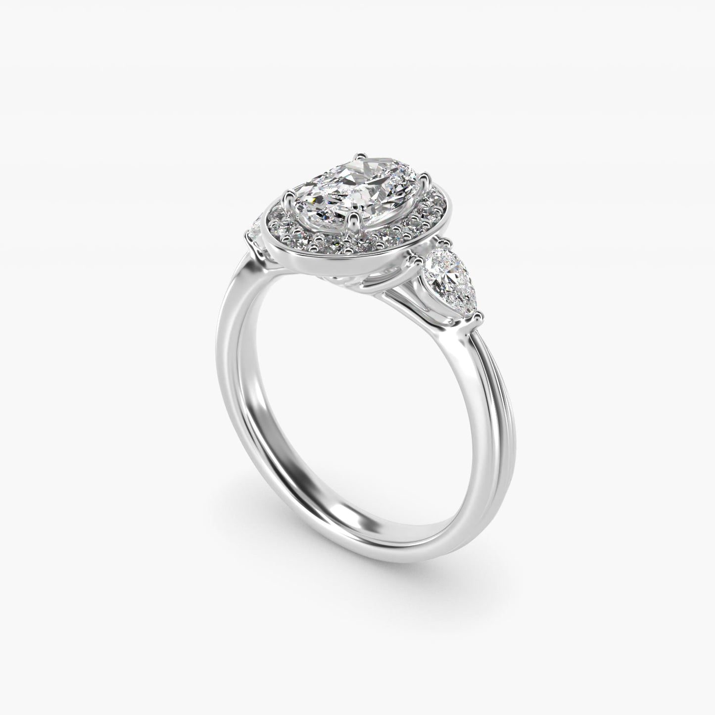 Pear Shape Side Stone Diamond Halo Engagement Ring In 18k White Gold By James Allen - Oval Center