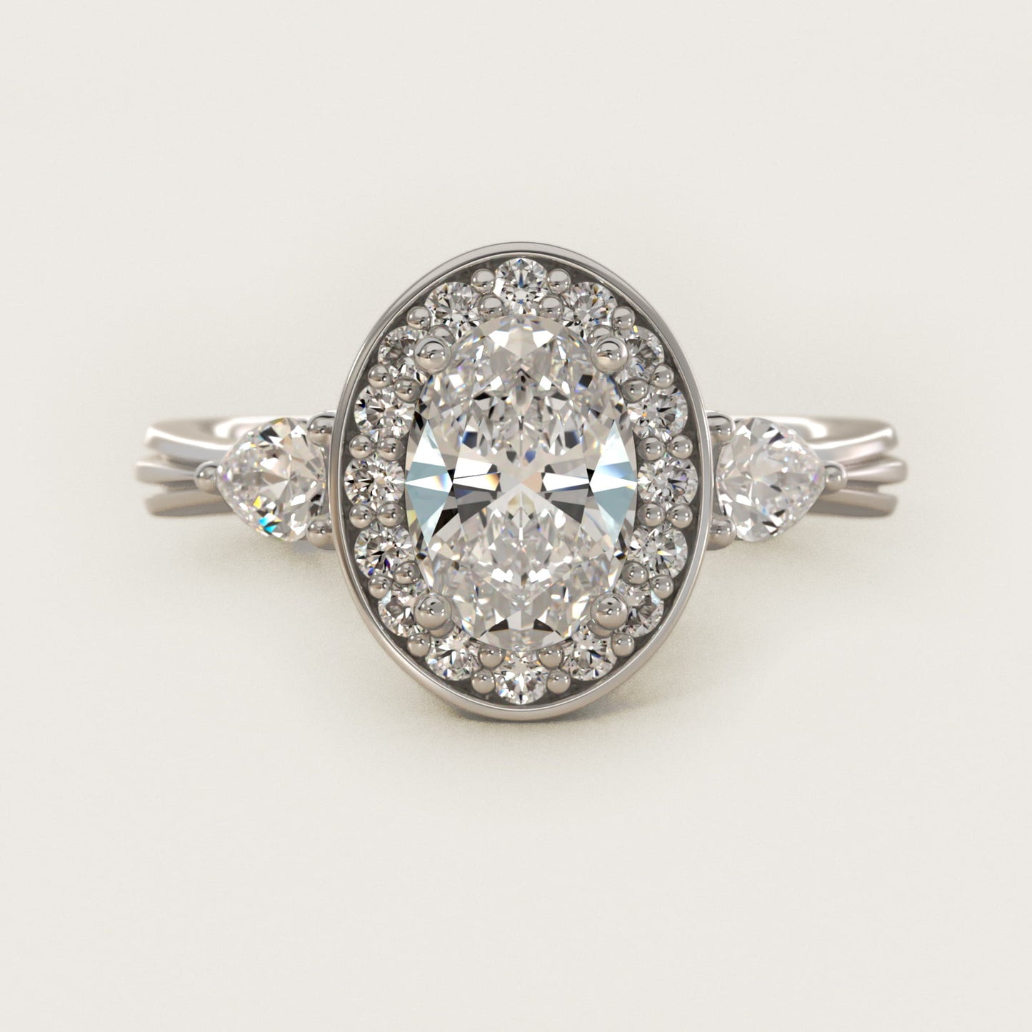 Pear Shape Side Stone Diamond Halo Engagement Ring In 18k White Gold By James Allen - Oval Center