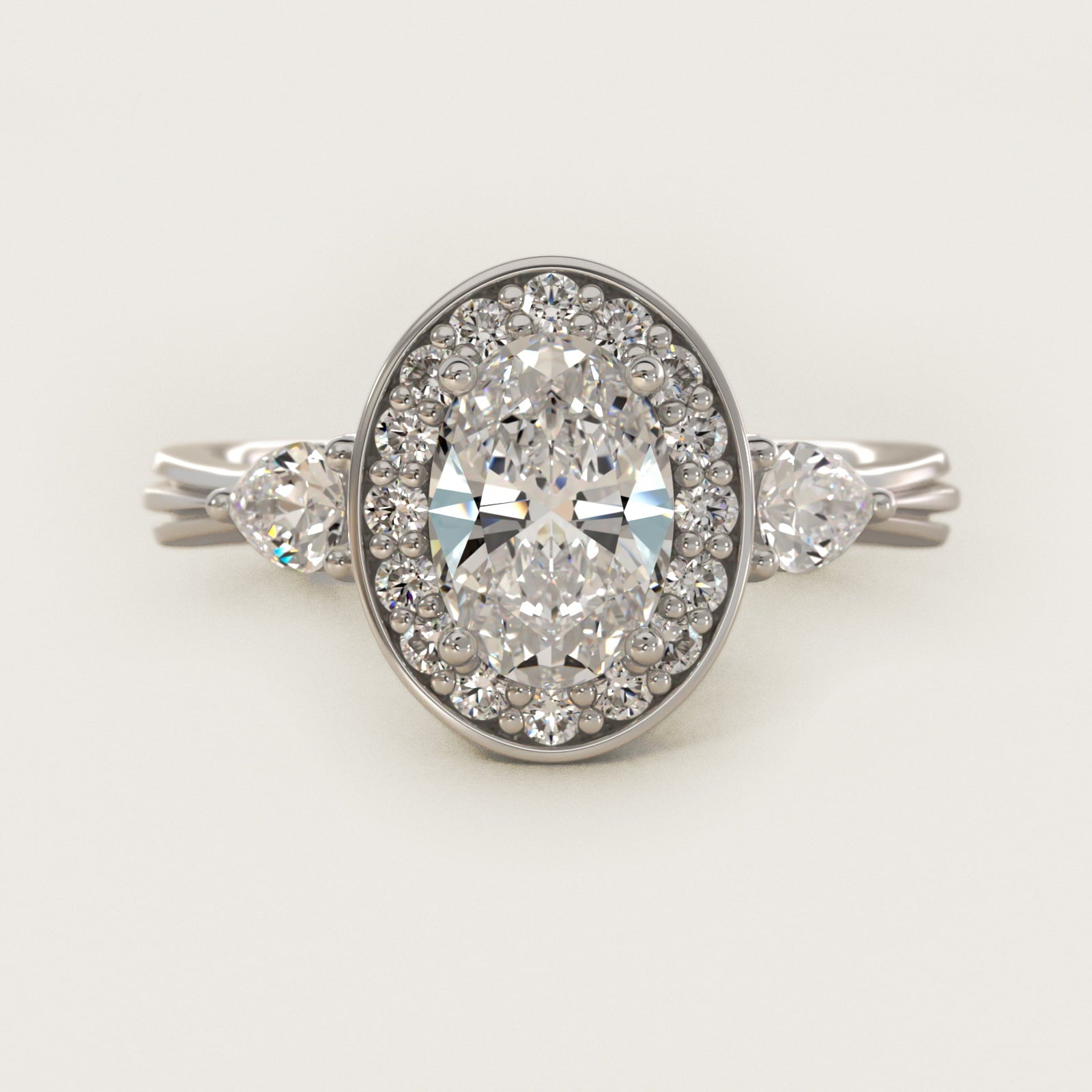 Pear Shape Side Stone Diamond Halo Engagement Ring In 18k White Gold By James Allen - Oval Center