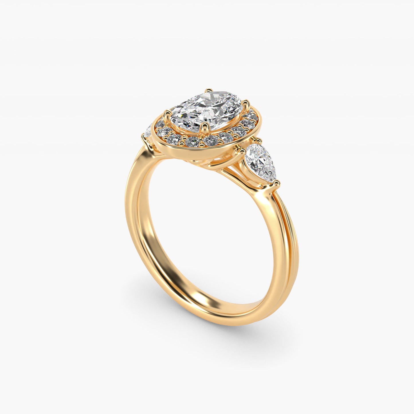 Pear Shape Side Stone Diamond Halo Engagement Ring In 18k Yellow Gold By James Allen - Oval Center