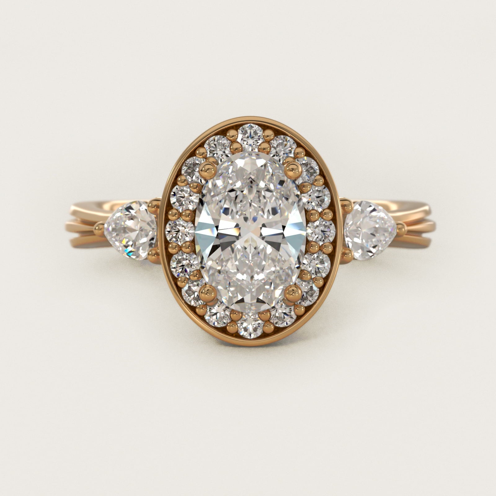 Pear Shape Side Stone Diamond Halo Engagement Ring In 18k Yellow Gold By James Allen - Oval Center