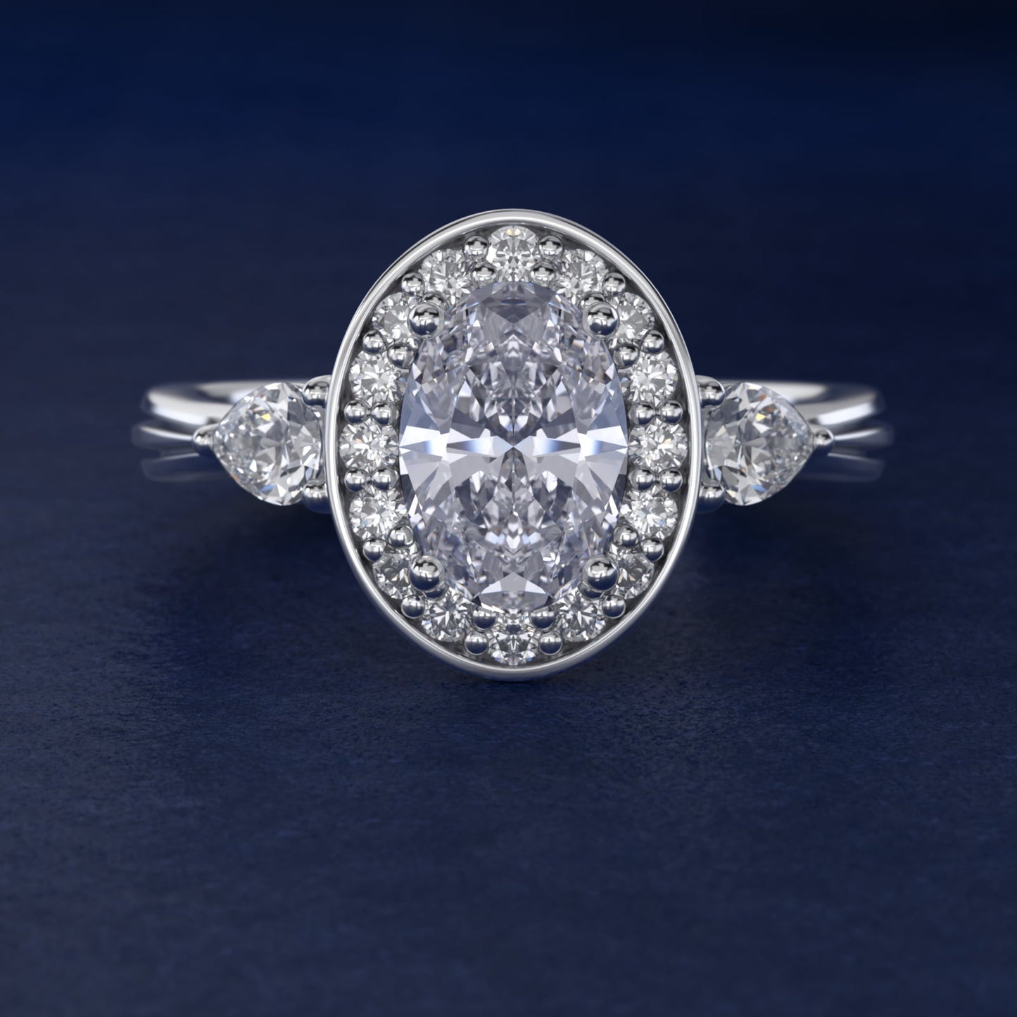 Pear Shape Side Stone Diamond Halo Engagement Ring In Platinum By James Allen - Oval Center