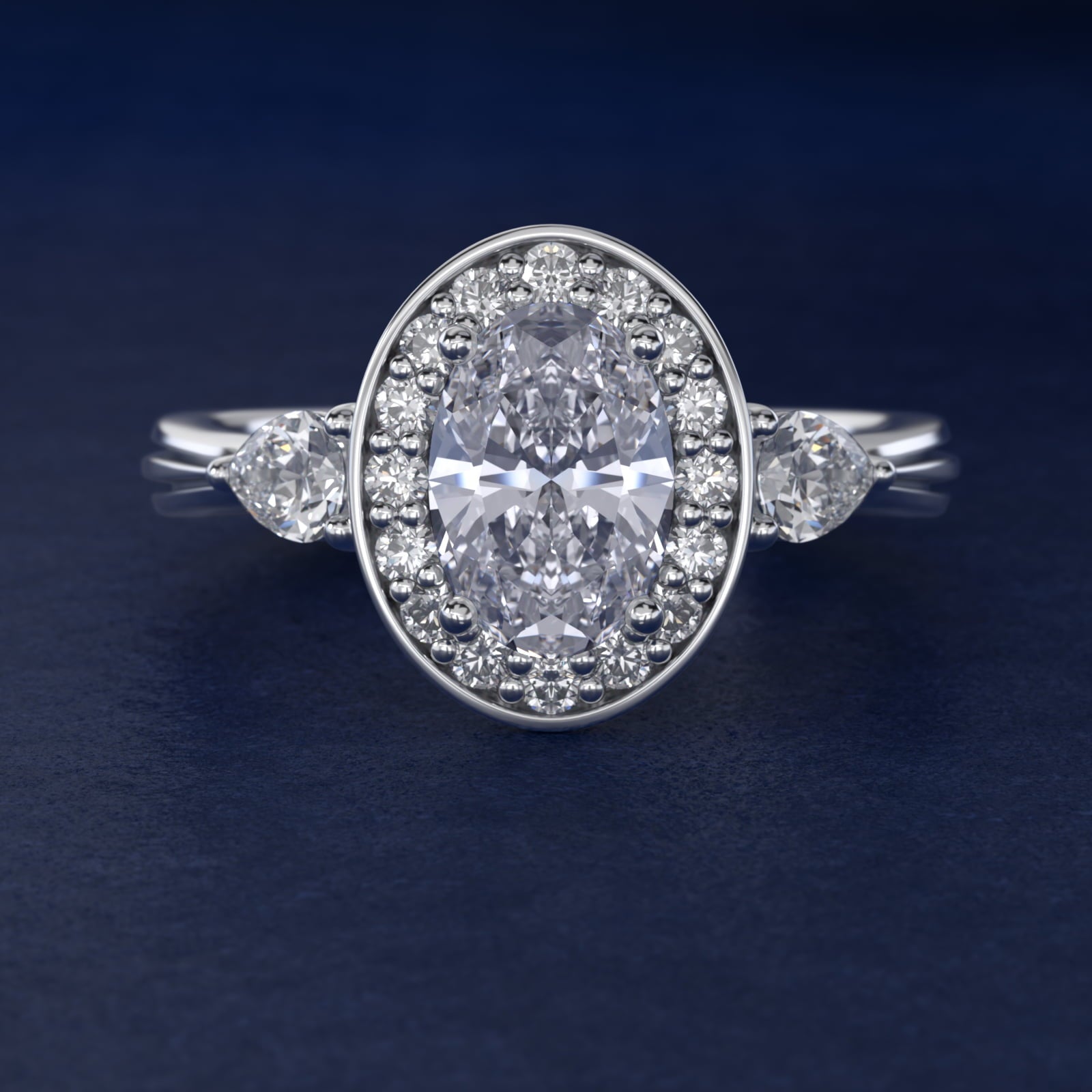 Pear Shape Side Stone Diamond Halo Engagement Ring In Platinum By James Allen - Oval Center
