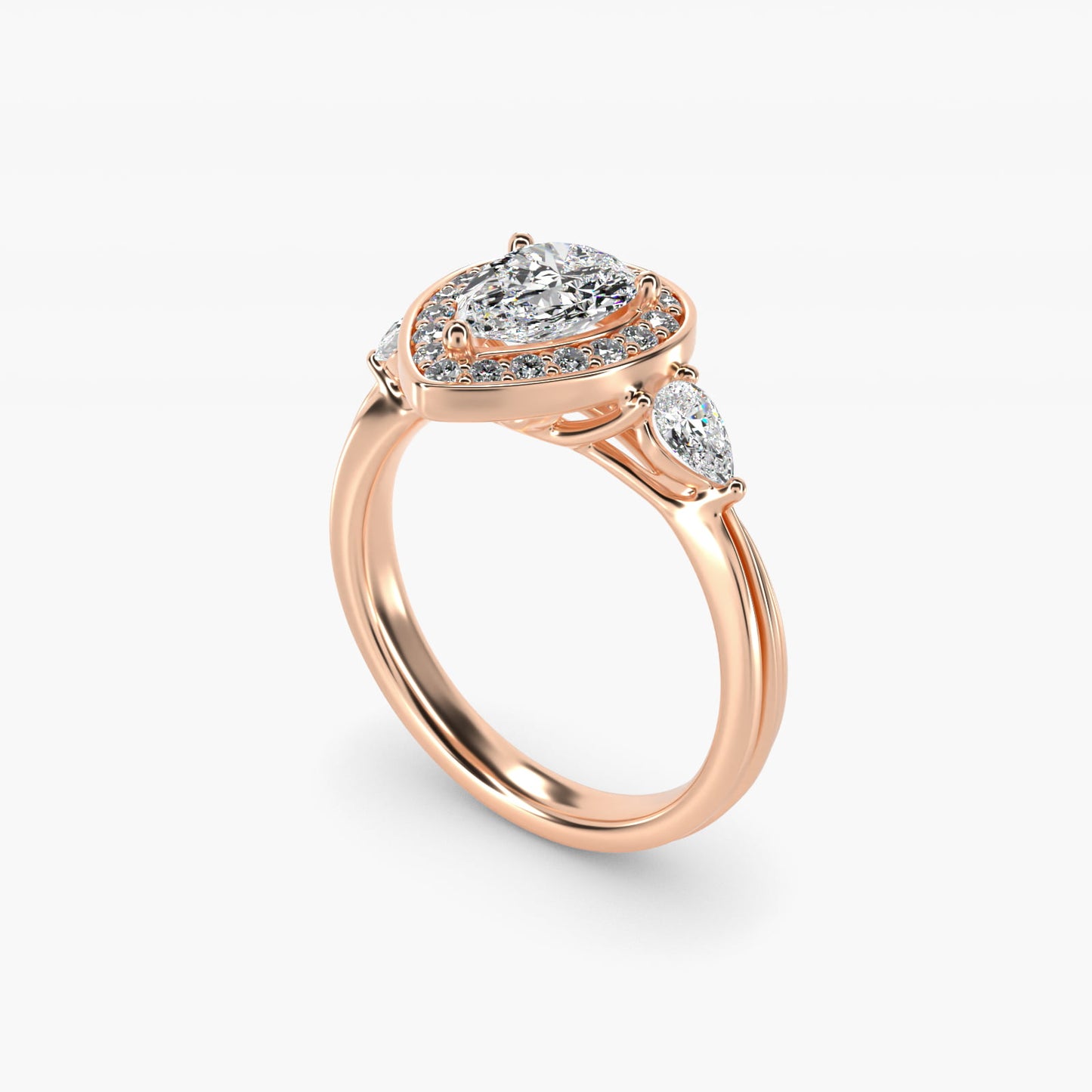 Pear Shape Side Stone Diamond Halo Engagement Ring In 18k Rose Gold By James Allen - Pear Center