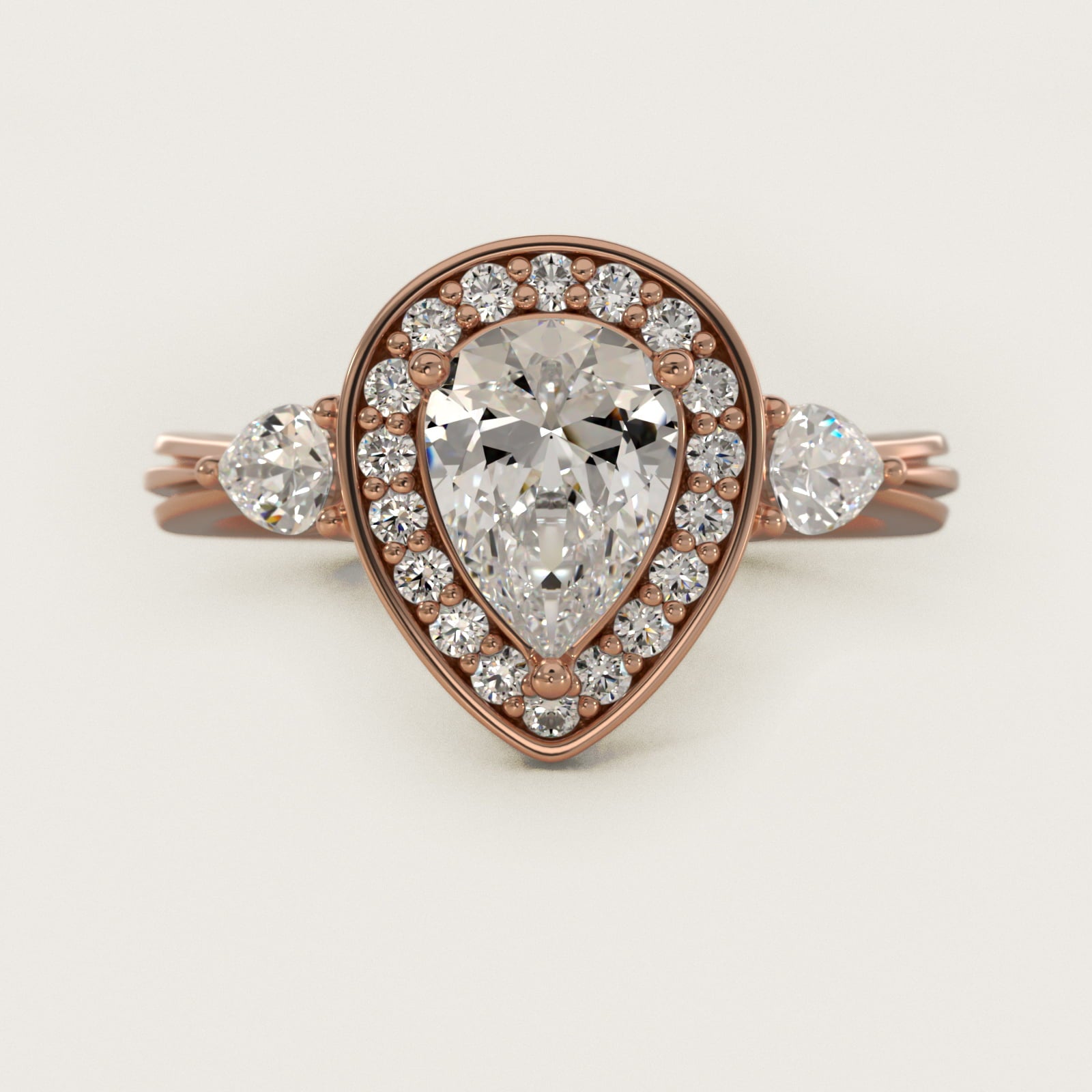 Pear Shape Side Stone Diamond Halo Engagement Ring In 14K Rose Gold By James Allen - Pear Center