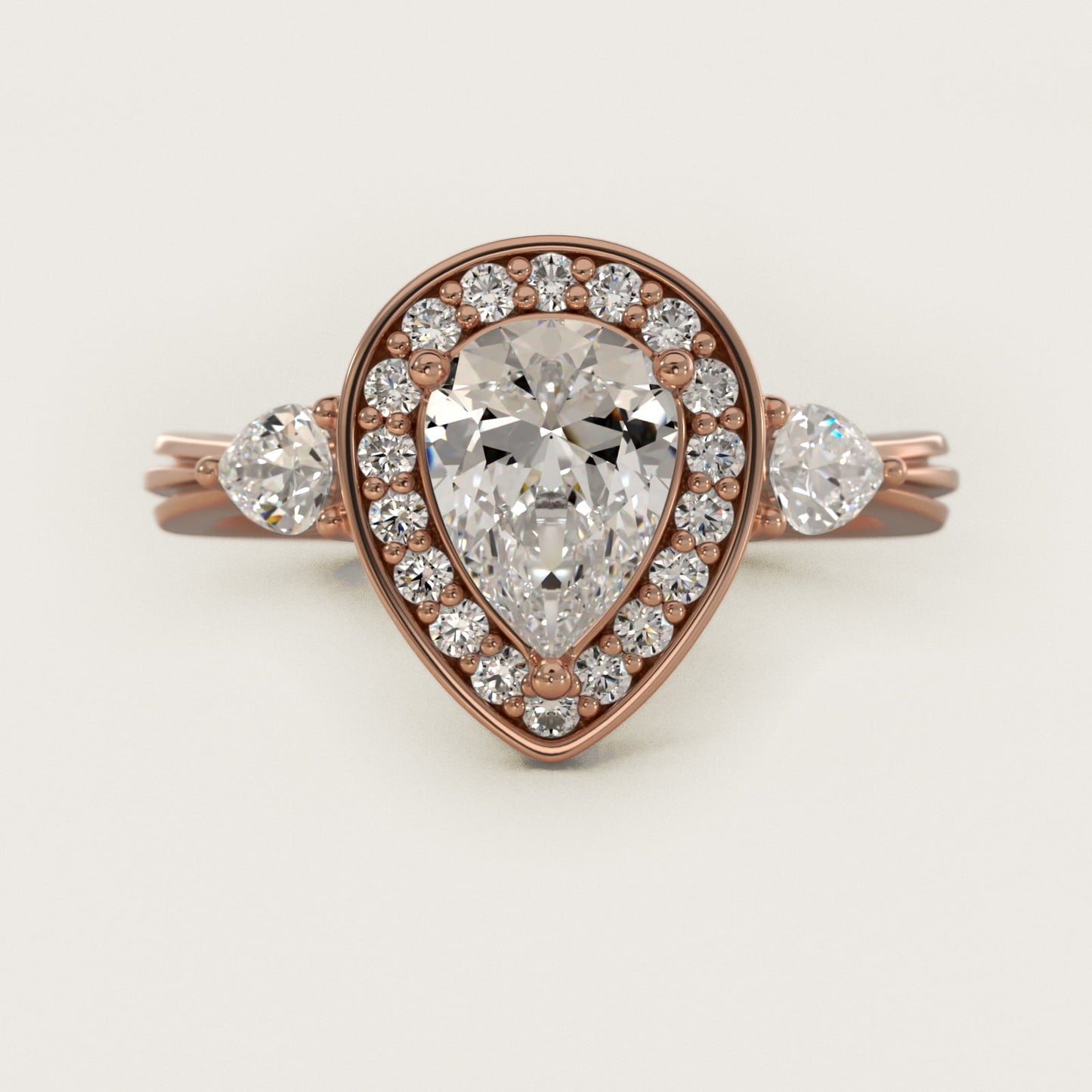 Pear Shape Side Stone Diamond Halo Engagement Ring In 18k Rose Gold By James Allen - Pear Center