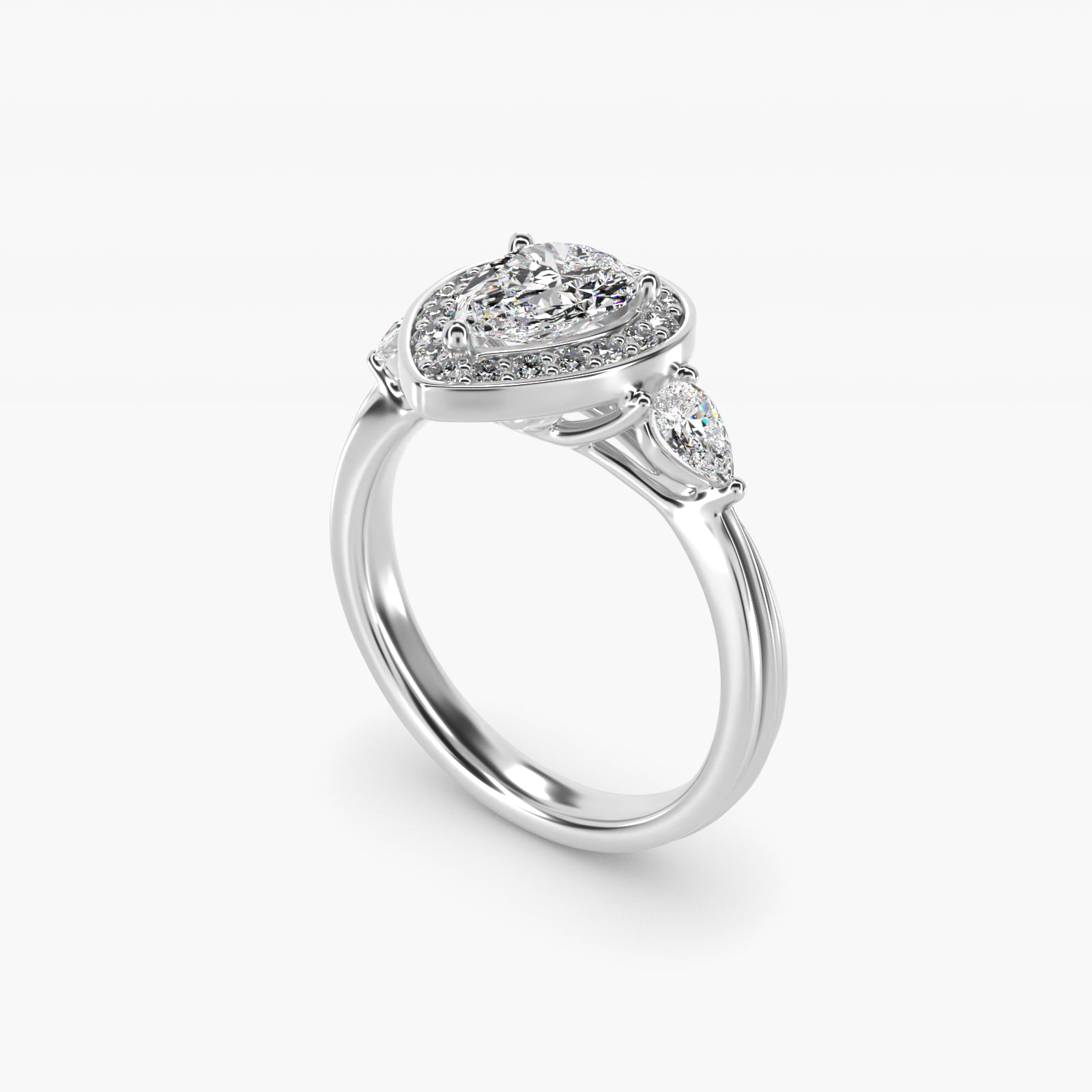 Pear Shape Side Stone Diamond Halo Engagement Ring In 14K White Gold By James Allen - Pear Center