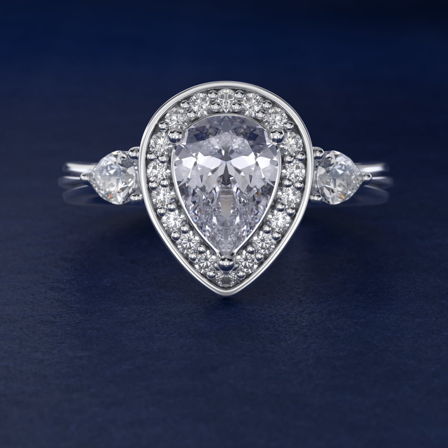 Pear Shape Side Stone Diamond Halo Engagement Ring In 18k White Gold By James Allen - Pear Center