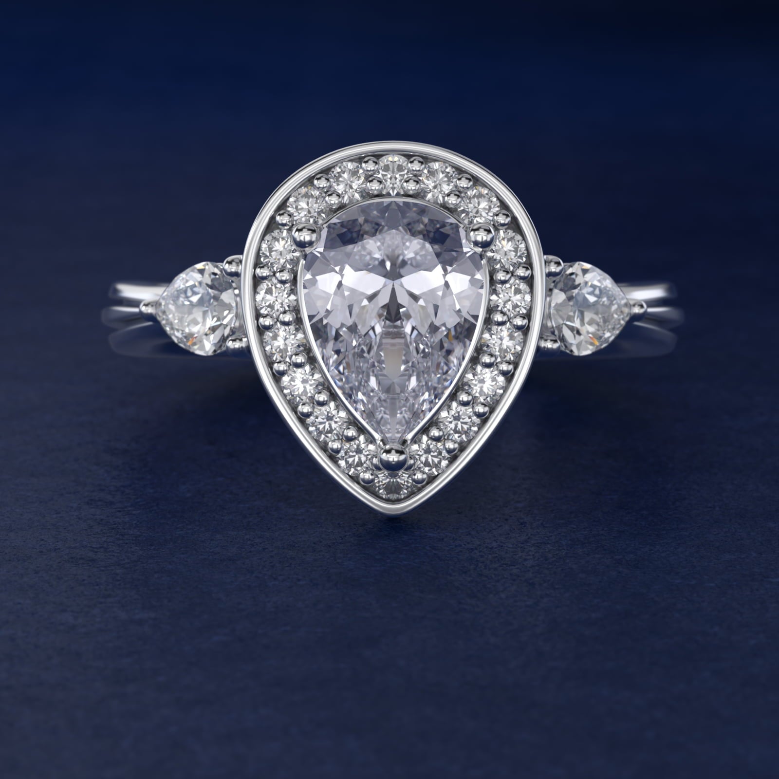 Pear Shape Side Stone Diamond Halo Engagement Ring In 18k White Gold By James Allen - Pear Center
