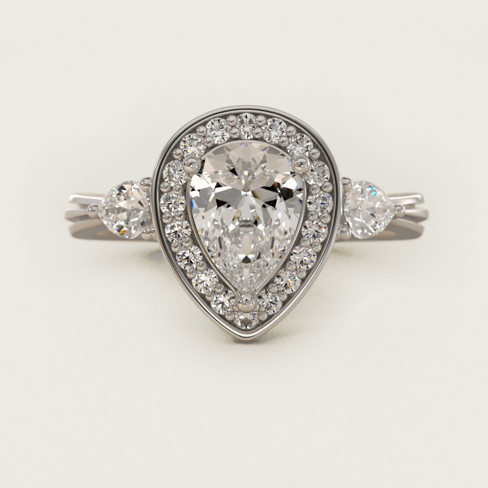 Pear Shape Side Stone Diamond Halo Engagement Ring In 14K White Gold By James Allen - Pear Center