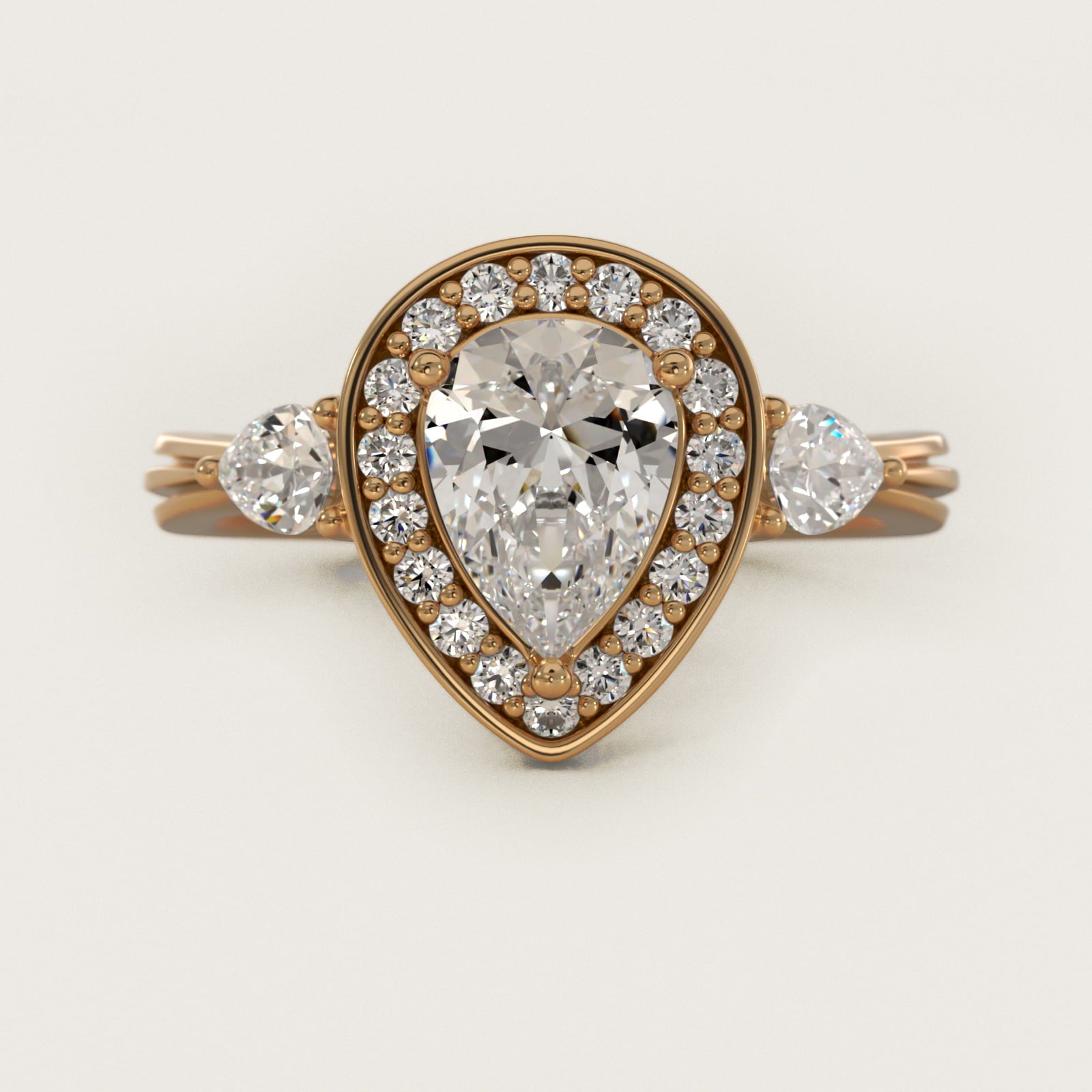 Pear Shape Side Stone Diamond Halo Engagement Ring In 14K Yellow Gold By James Allen - Pear Center