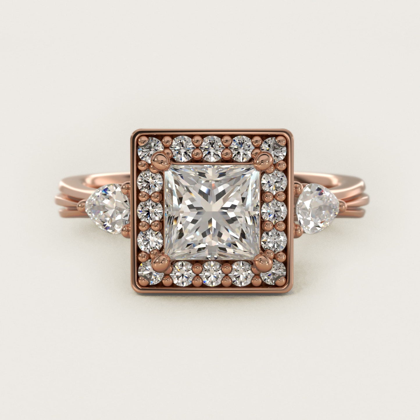 Pear Shape Side Stone Diamond Halo Engagement Ring In 18k Rose Gold By James Allen - Princess Center