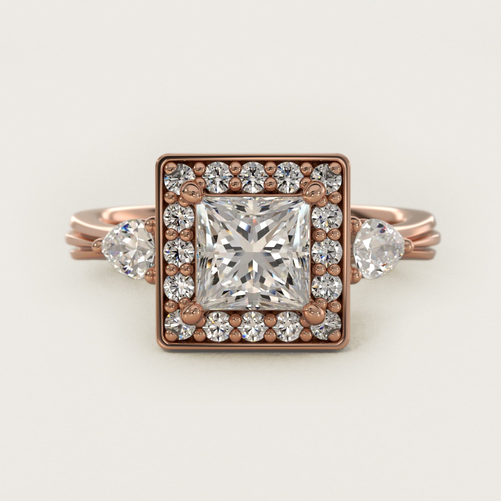 Pear Shape Side Stone Diamond Halo Engagement Ring In 18k Rose Gold By James Allen - Princess Center