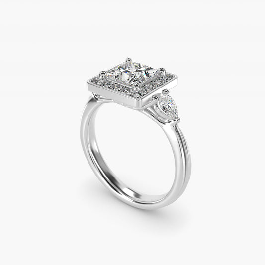 Pear Shape Side Stone Diamond Halo Engagement Ring In 18k White Gold By James Allen - Princess Center