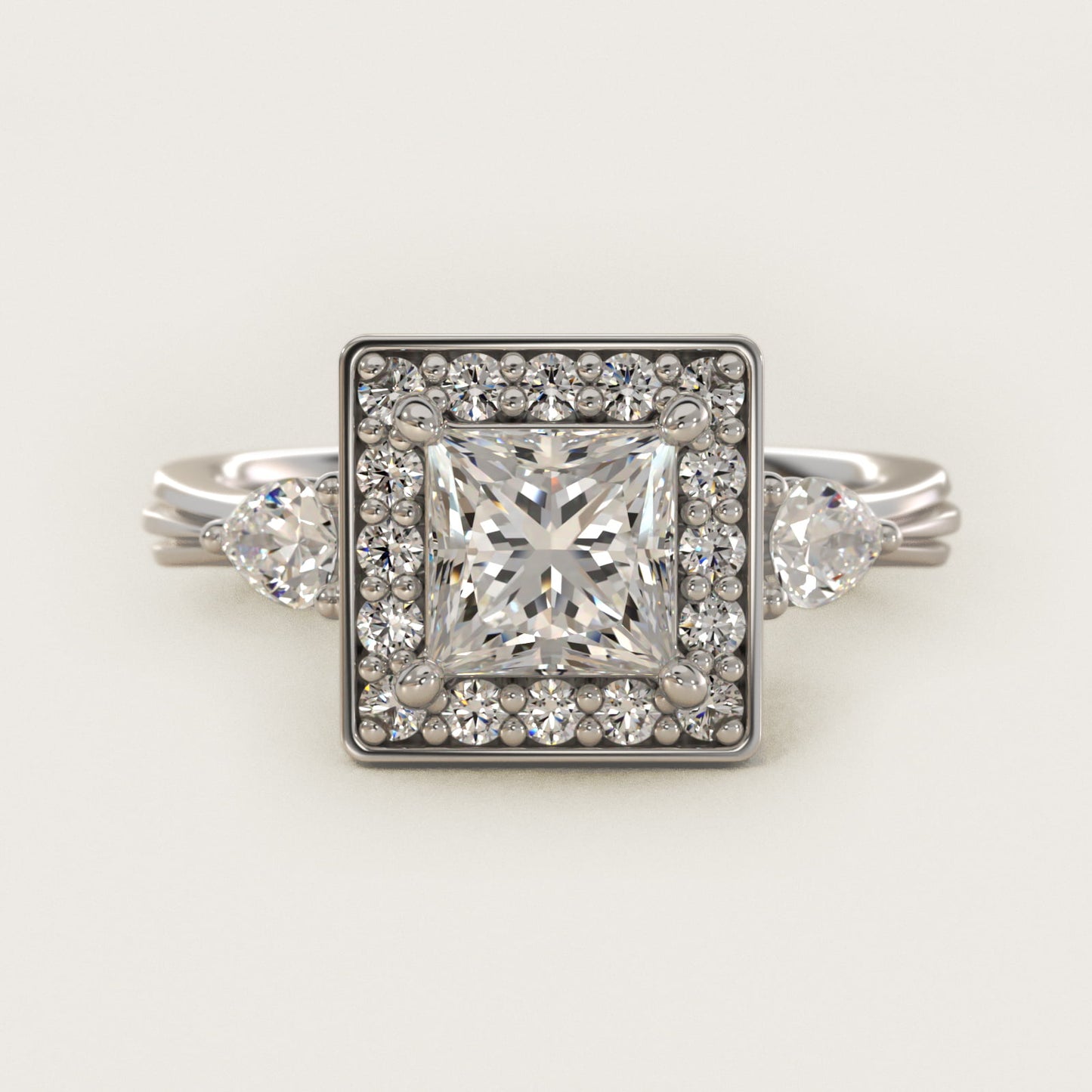Pear Shape Side Stone Diamond Halo Engagement Ring In 18k White Gold By James Allen - Princess Center