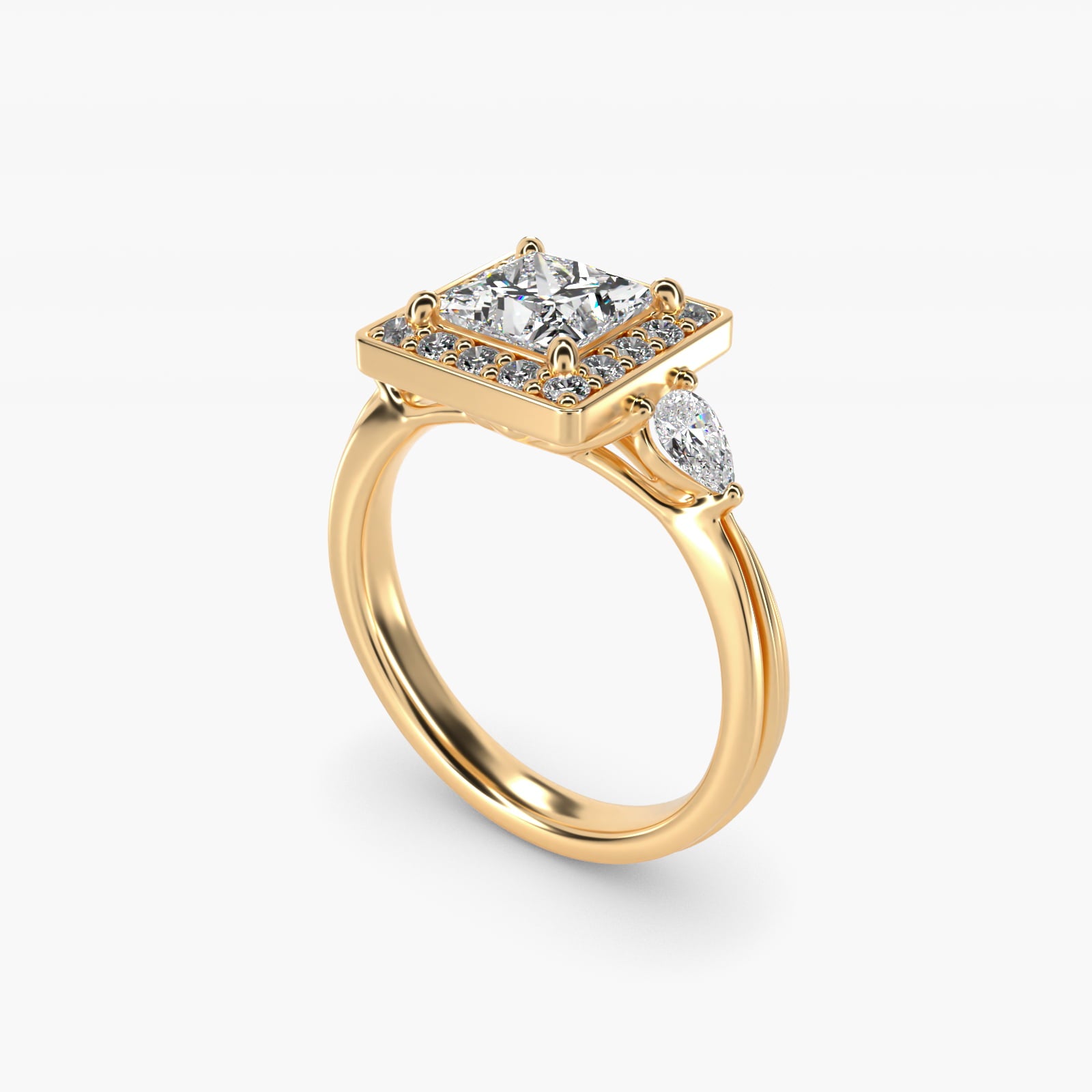 Pear Shape Side Stone Diamond Halo Engagement Ring In 18k Yellow Gold By James Allen - Princess Center
