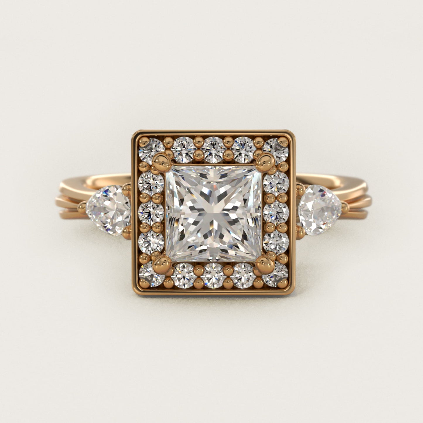 Pear Shape Side Stone Diamond Halo Engagement Ring In 14K Yellow Gold By James Allen - Princess Center