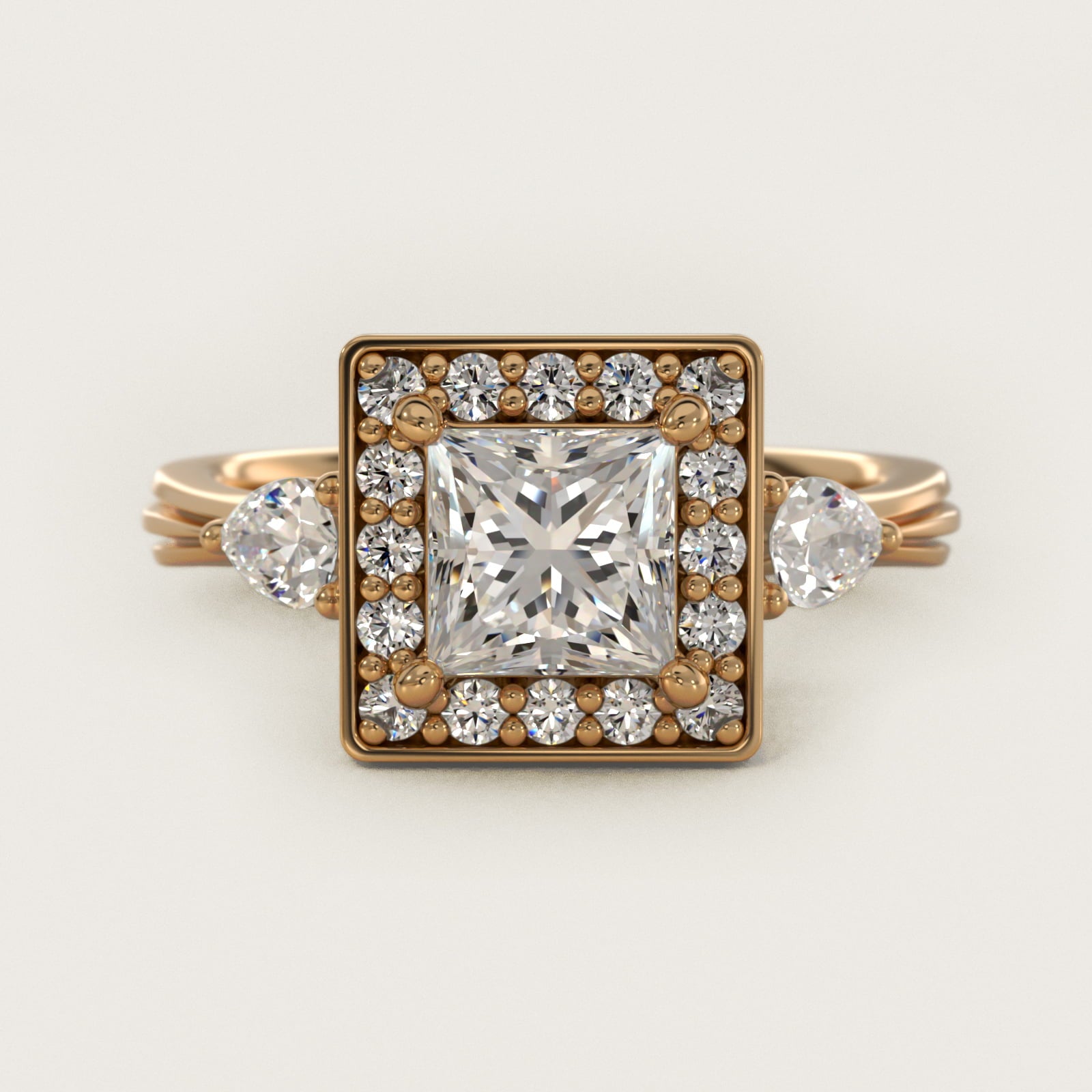 Pear Shape Side Stone Diamond Halo Engagement Ring In 14K Yellow Gold By James Allen - Princess Center