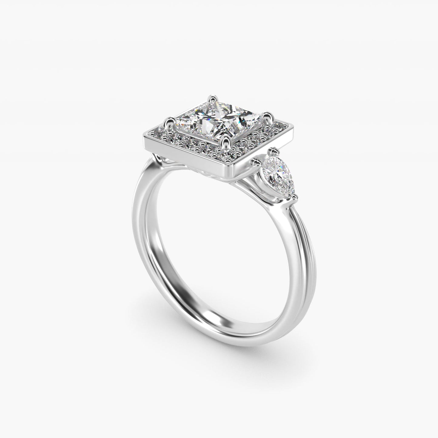 Pear Shape Side Stone Diamond Halo Engagement Ring In Platinum By James Allen - Princess Center