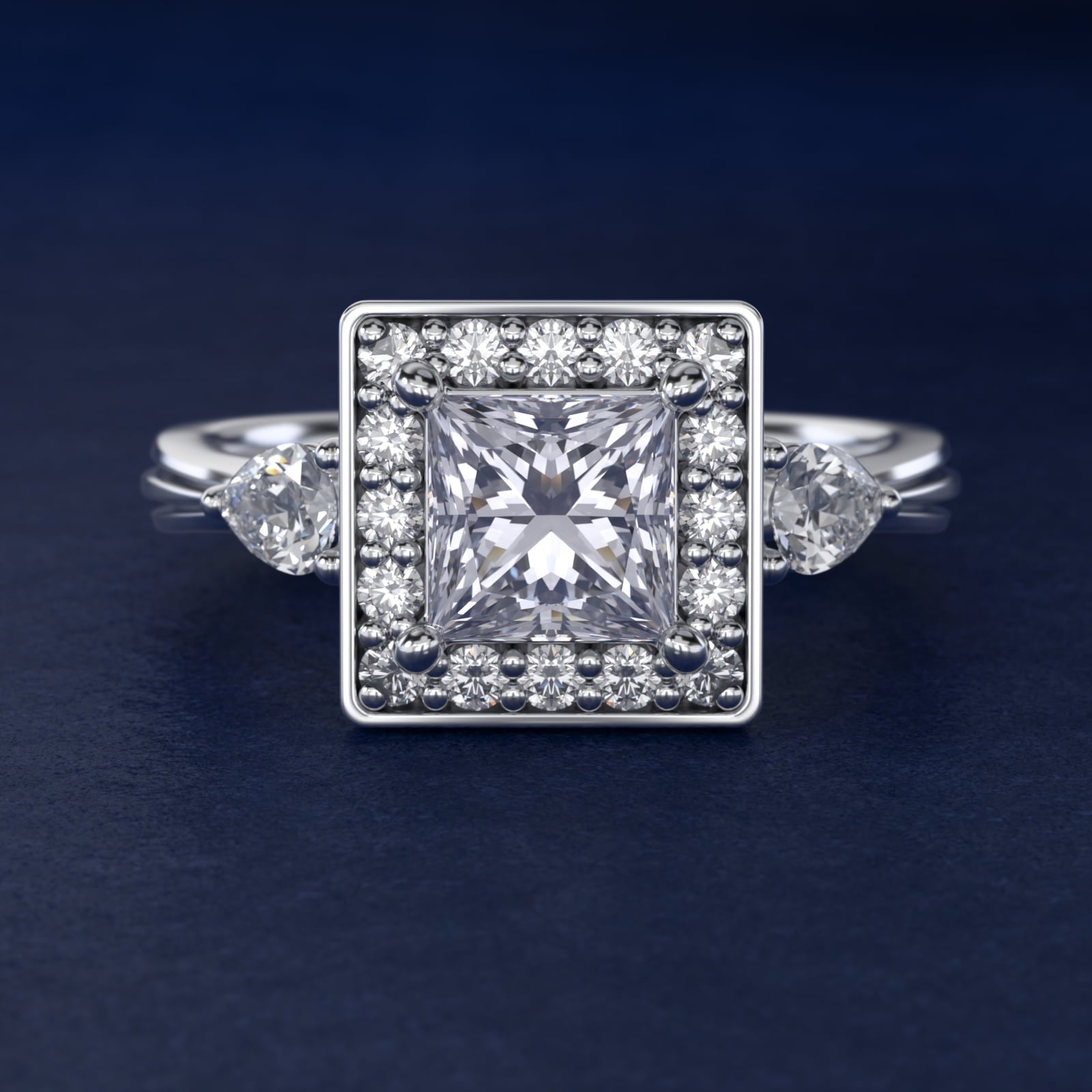 Pear Shape Side Stone Diamond Halo Engagement Ring In Platinum By James Allen - Princess Center