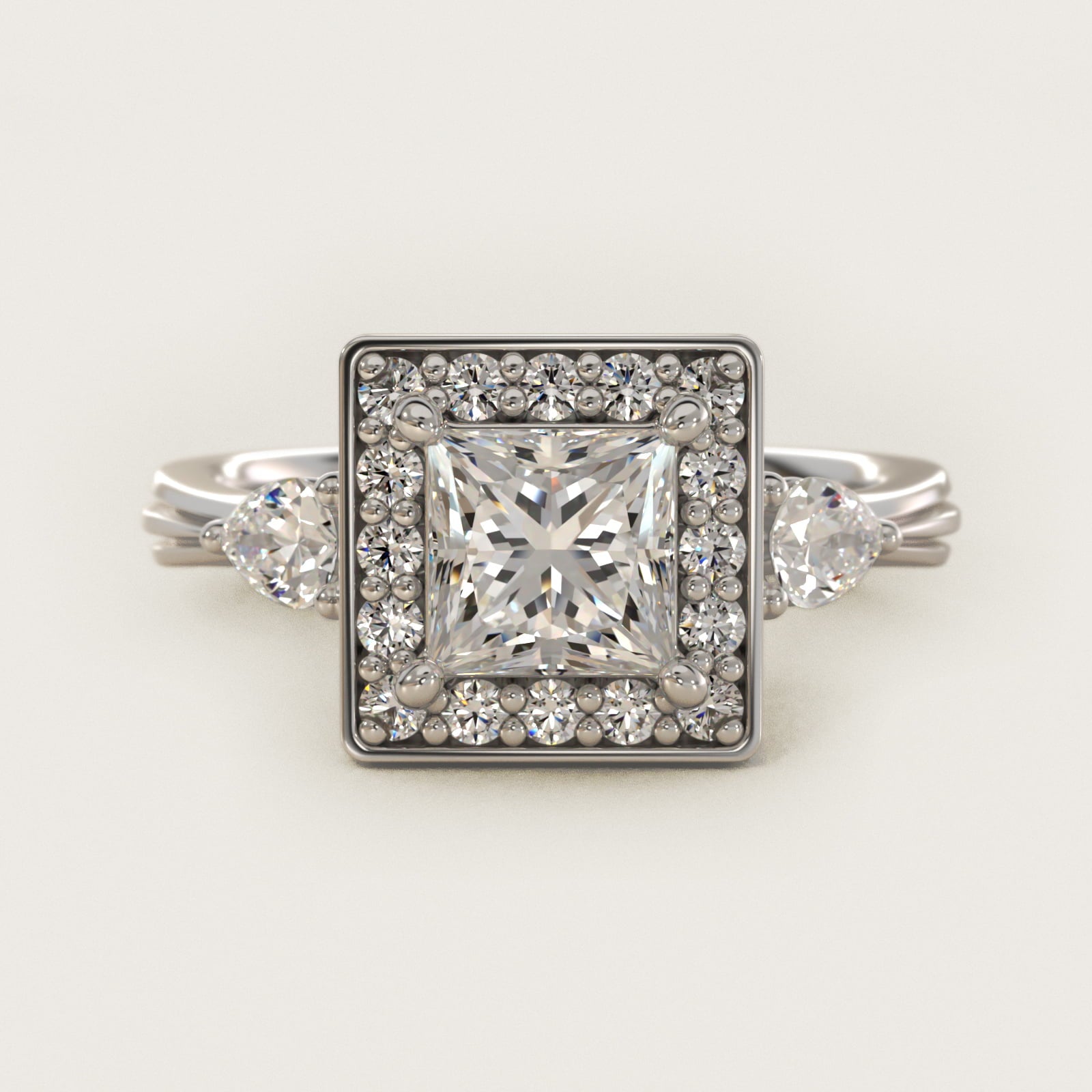 Pear Shape Side Stone Diamond Halo Engagement Ring In Platinum By James Allen - Princess Center