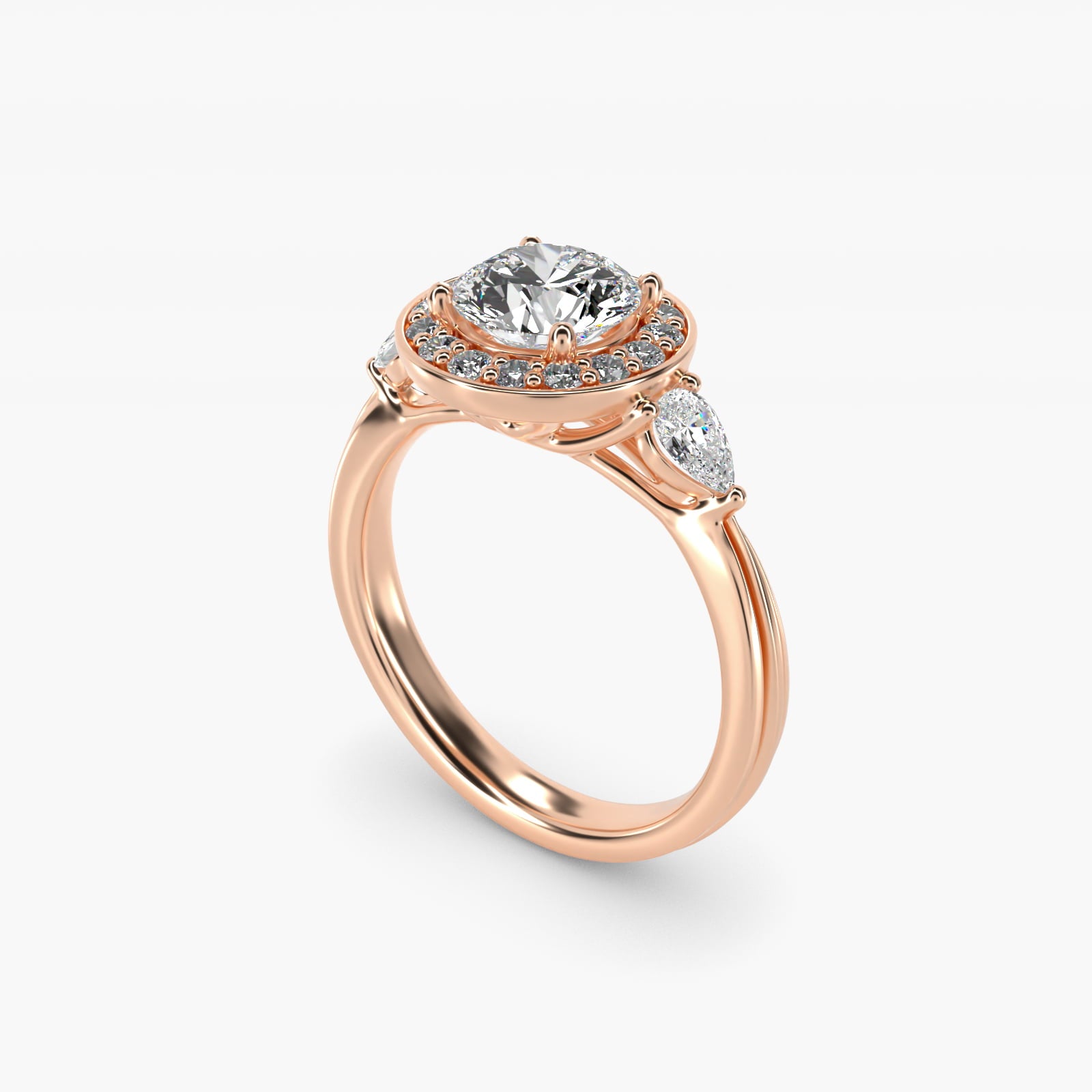 Pear Shape Side Stone Diamond Halo Engagement Ring In 14K Rose Gold By James Allen - Round Center