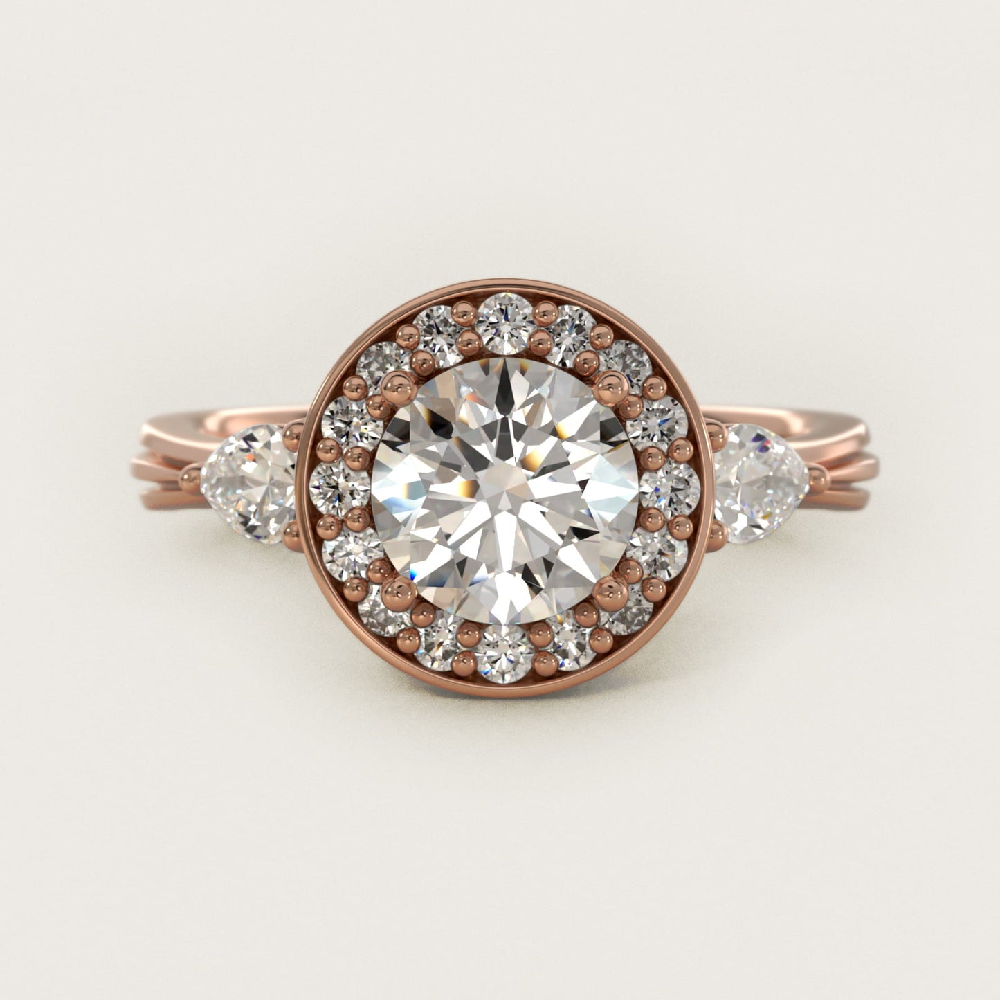 Pear Shape Side Stone Diamond Halo Engagement Ring In 14K Rose Gold By James Allen - Round Center