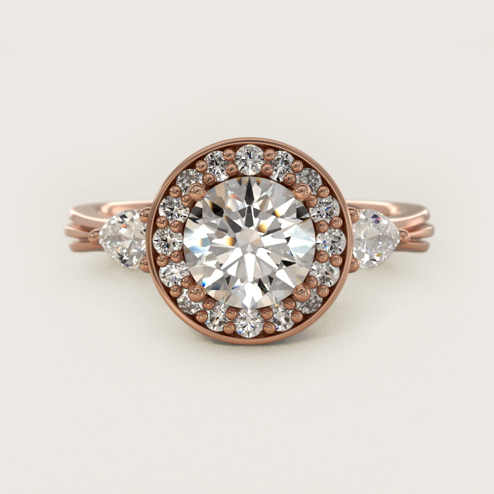 Pear Shape Side Stone Diamond Halo Engagement Ring In 18k Rose Gold By James Allen - Round Center