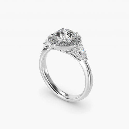 Pear Shape Side Stone Diamond Halo Engagement Ring In 18k White Gold By James Allen - Round Center