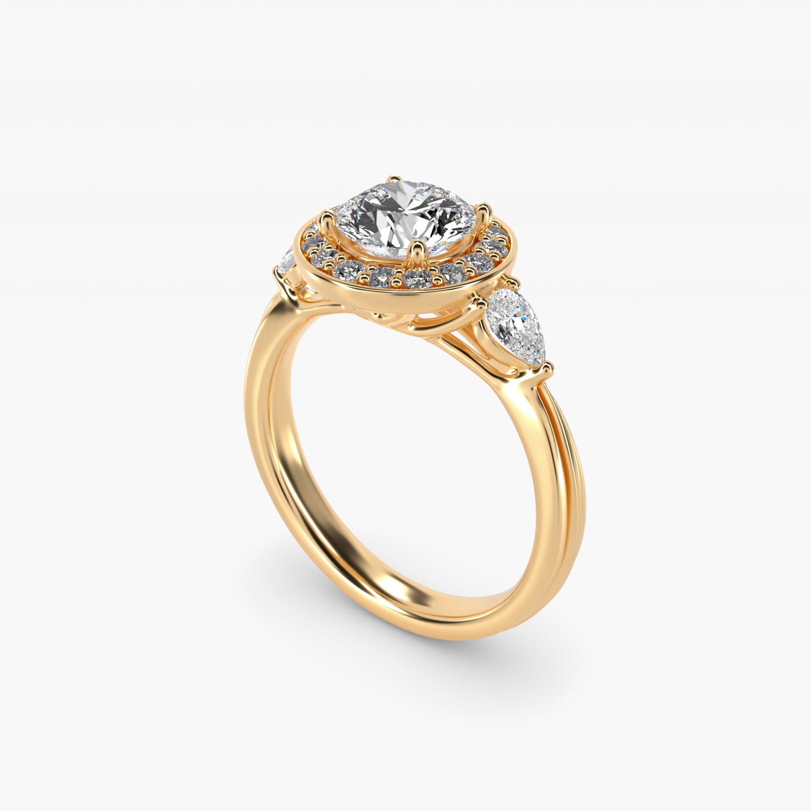 Pear Shape Side Stone Diamond Halo Engagement Ring In 18k Yellow Gold By James Allen - Round Center