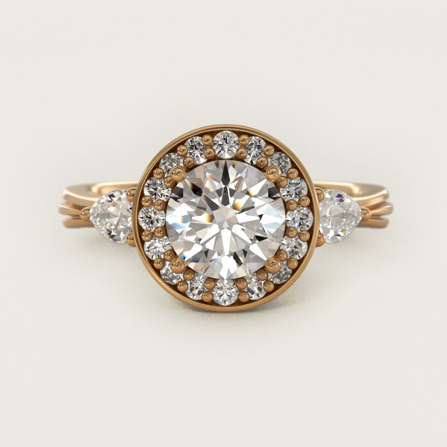 Pear Shape Side Stone Diamond Halo Engagement Ring In 18k Yellow Gold By James Allen - Round Center