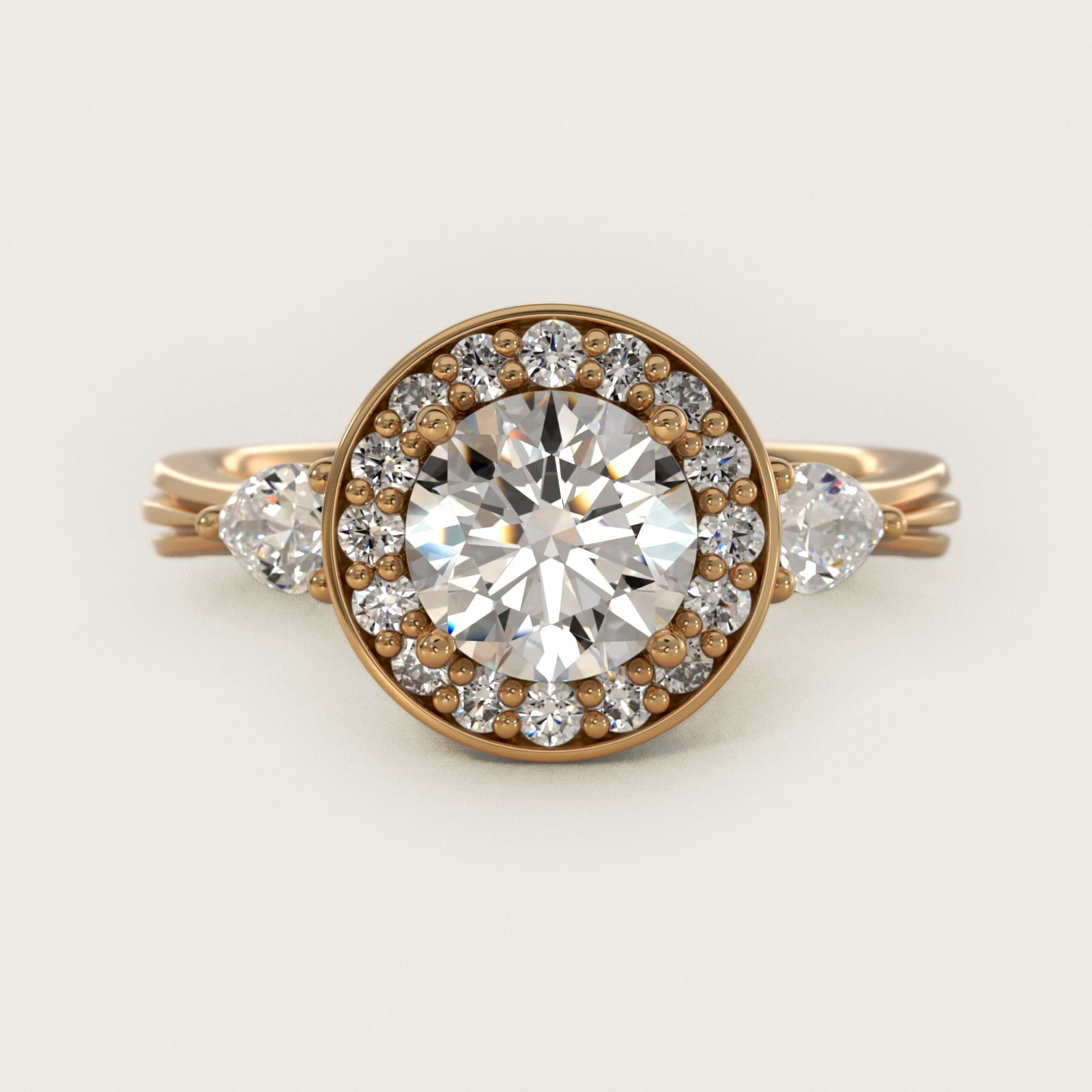 Pear Shape Side Stone Diamond Halo Engagement Ring In 18k Yellow Gold By James Allen - Round Center