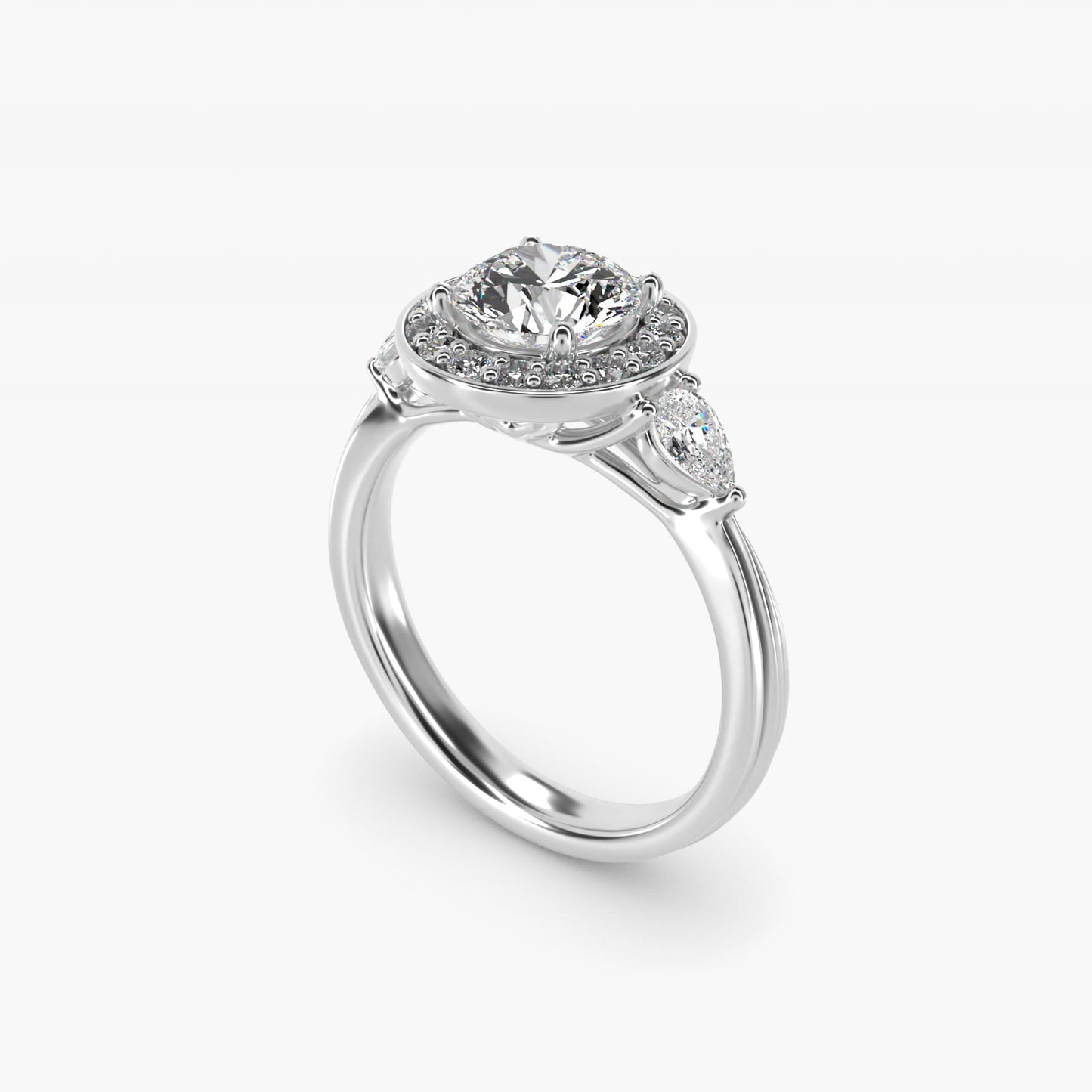 Pear Shape Side Stone Diamond Halo Engagement Ring In Platinum By James Allen - Round Center