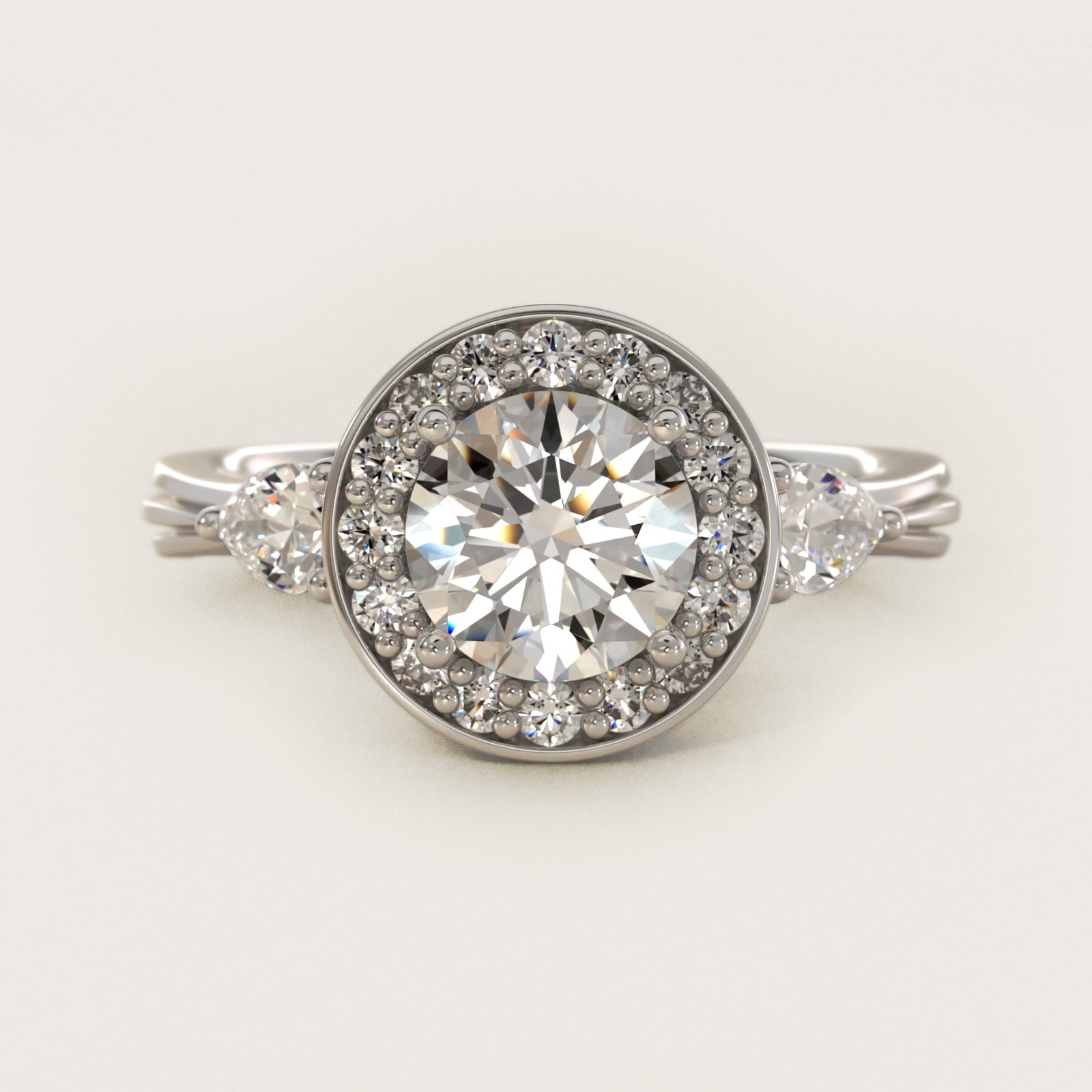 Pear Shape Side Stone Diamond Halo Engagement Ring In Platinum By James Allen - Round Center
