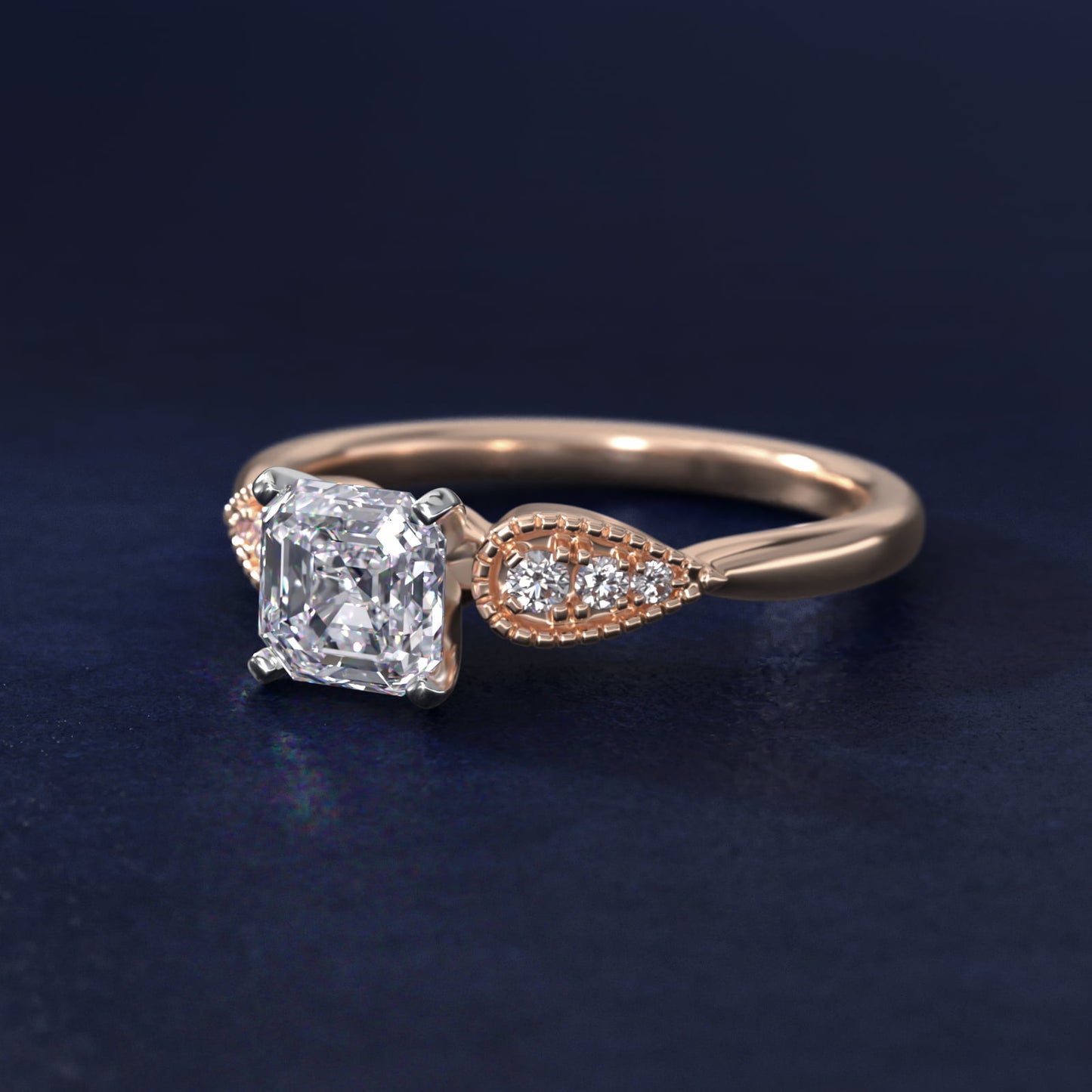 Pear-Shaped Diamond Detail Engagement Ring in 14k Rose Gold - Asscher Center