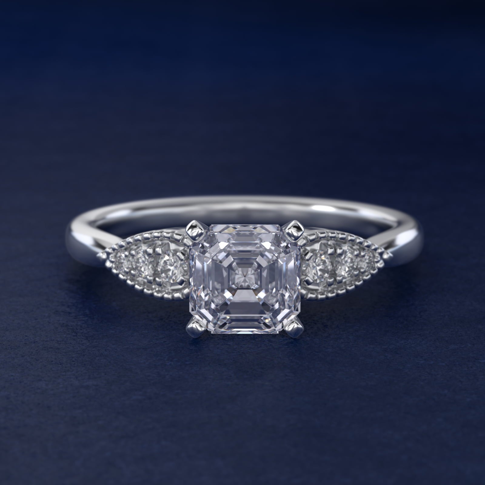 Pear-Shaped Diamond Detail Engagement Ring in 14k White Gold - Asscher Center
