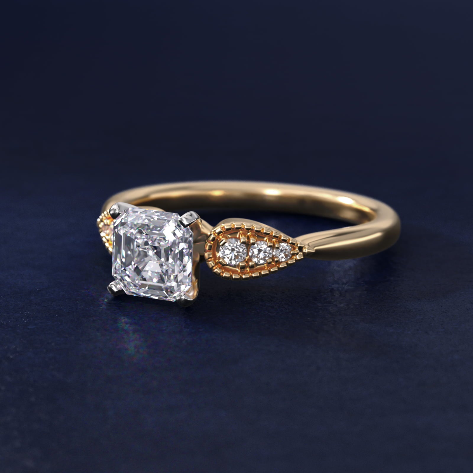 Pear-Shaped Diamond Detail Engagement Ring in 14k Yellow Gold - Asscher Center
