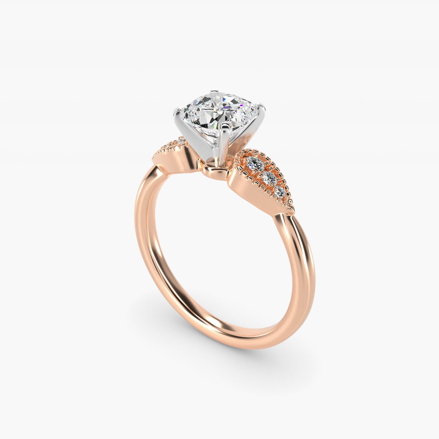 Pear-Shaped Diamond Detail Engagement Ring in 14k Rose Gold - Cushion Center