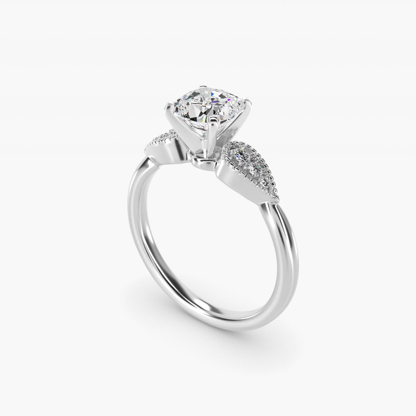 Pear-Shaped Diamond Detail Engagement Ring in 14k White Gold - Cushion Center
