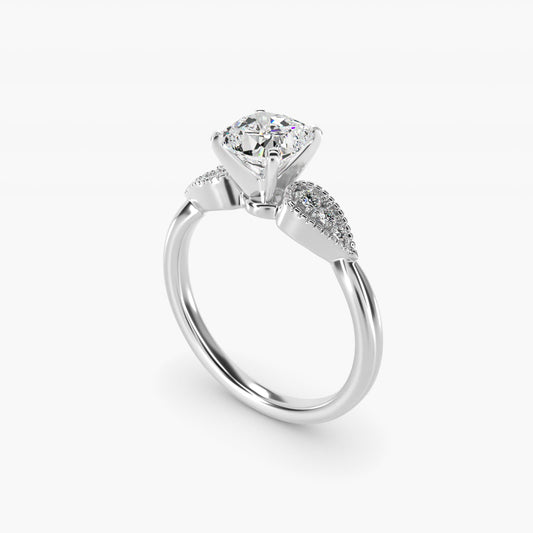 Pear-Shaped Diamond Detail Engagement Ring in 14k White Gold - Cushion Center