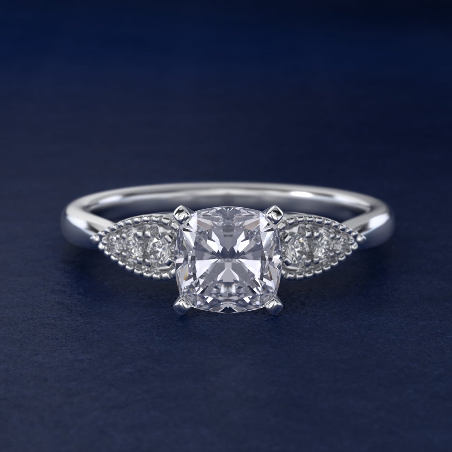 Pear-Shaped Diamond Detail Engagement Ring in 14k White Gold - Cushion Center