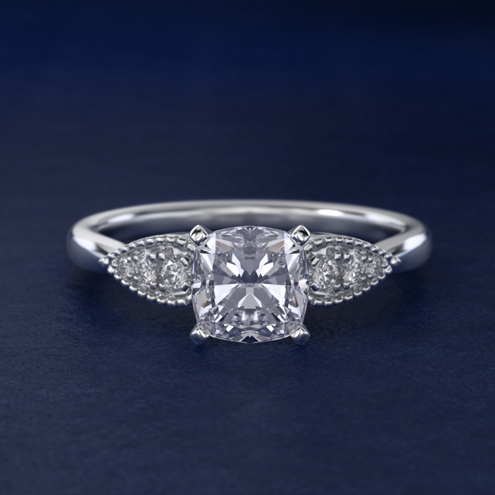 Pear-Shaped Diamond Detail Engagement Ring in 14k White Gold - Cushion Center