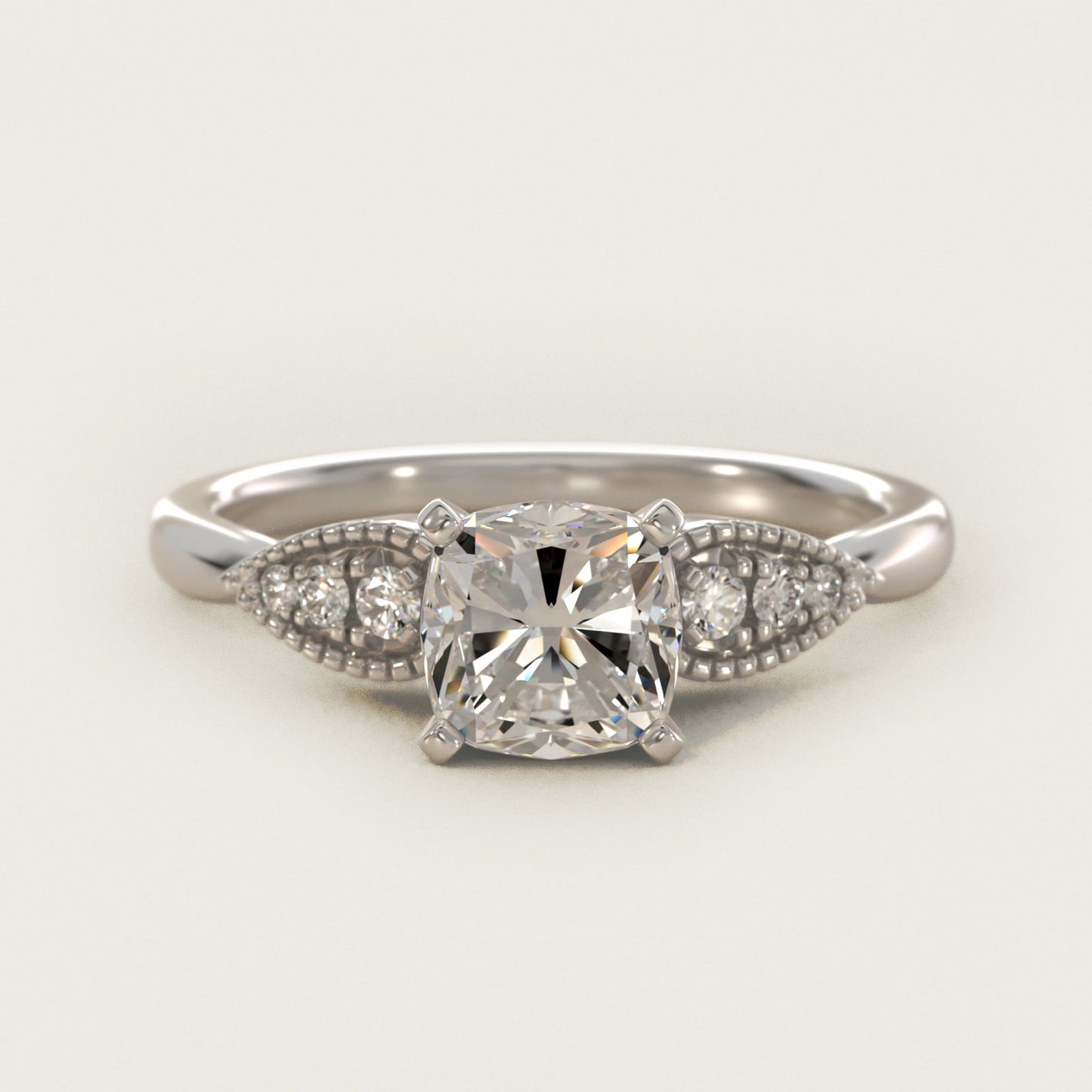 Pear-Shaped Diamond Detail Engagement Ring in 14k White Gold - Cushion Center