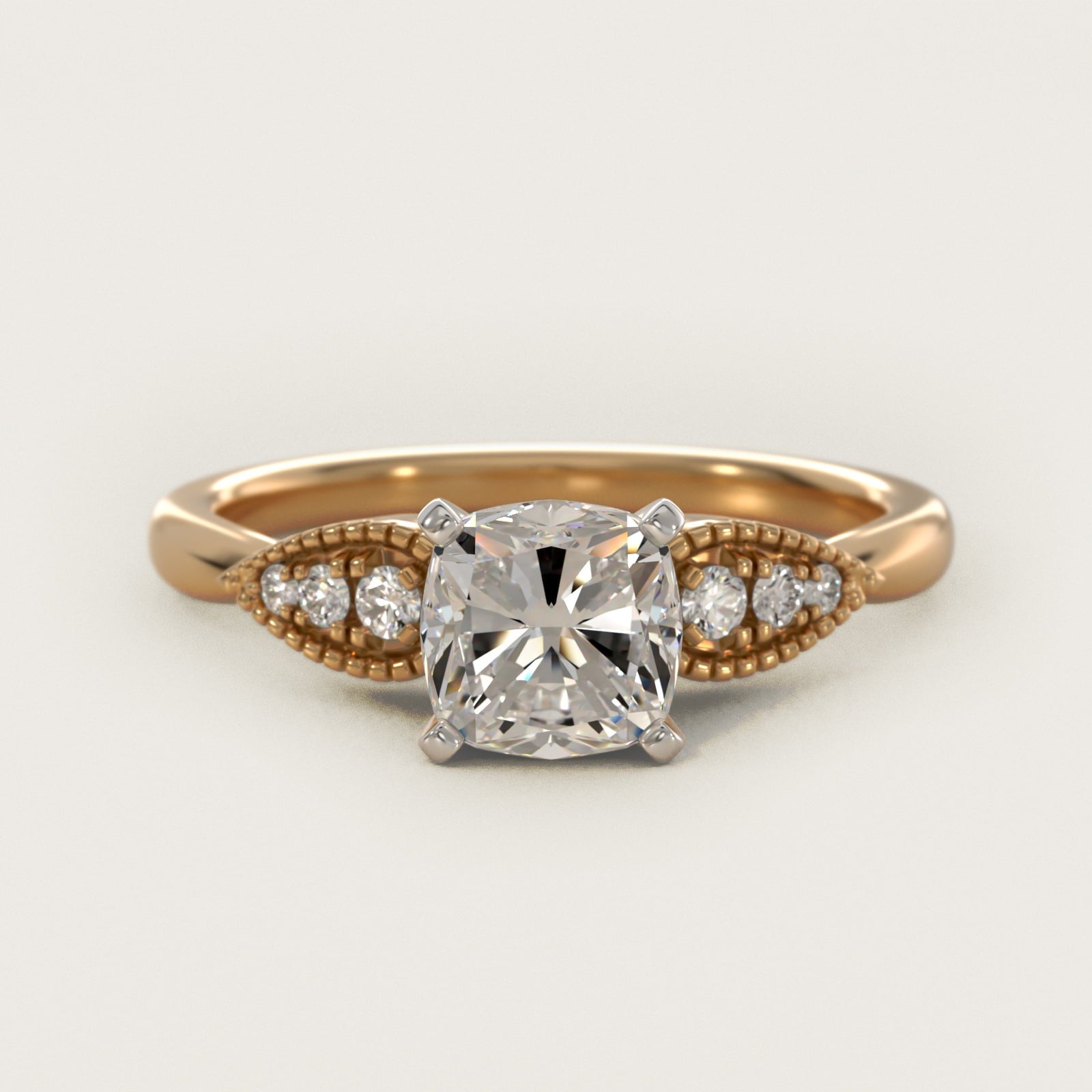 Pear-Shaped Diamond Detail Engagement Ring in 18k Yellow Gold - Cushion Center