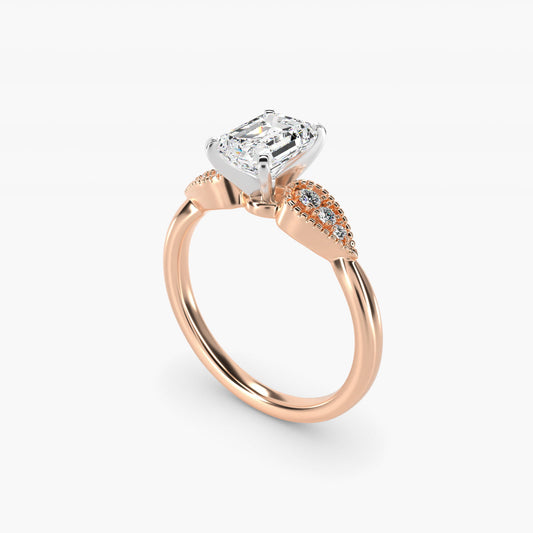 Pear-Shaped Diamond Detail Engagement Ring in 14k Rose Gold - Emerald Center